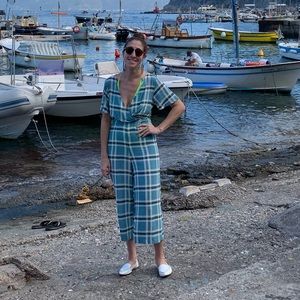 Blue Plaid Light Weight Jumpsuit